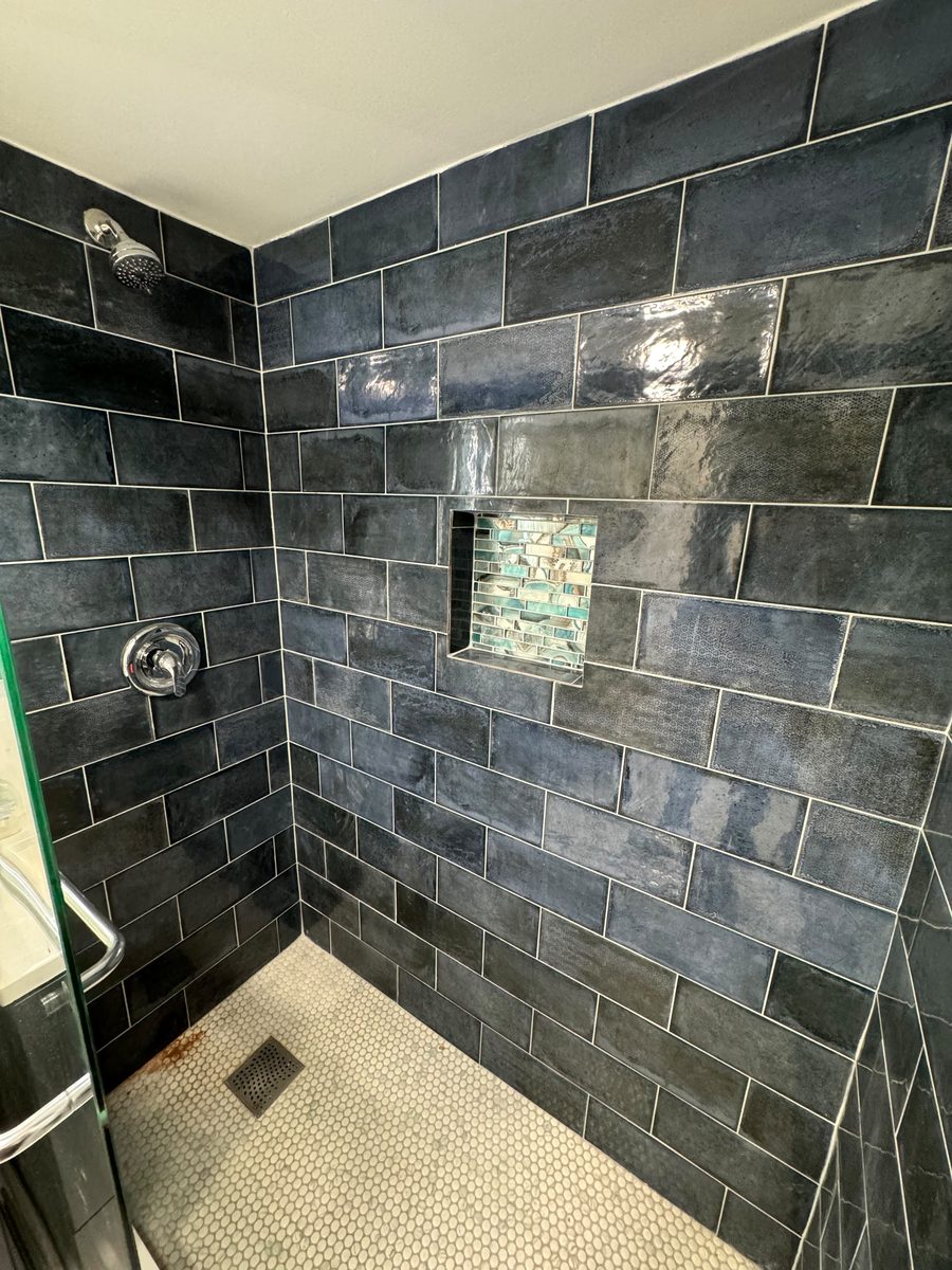 A Bold Navy Tile Shower Transformation